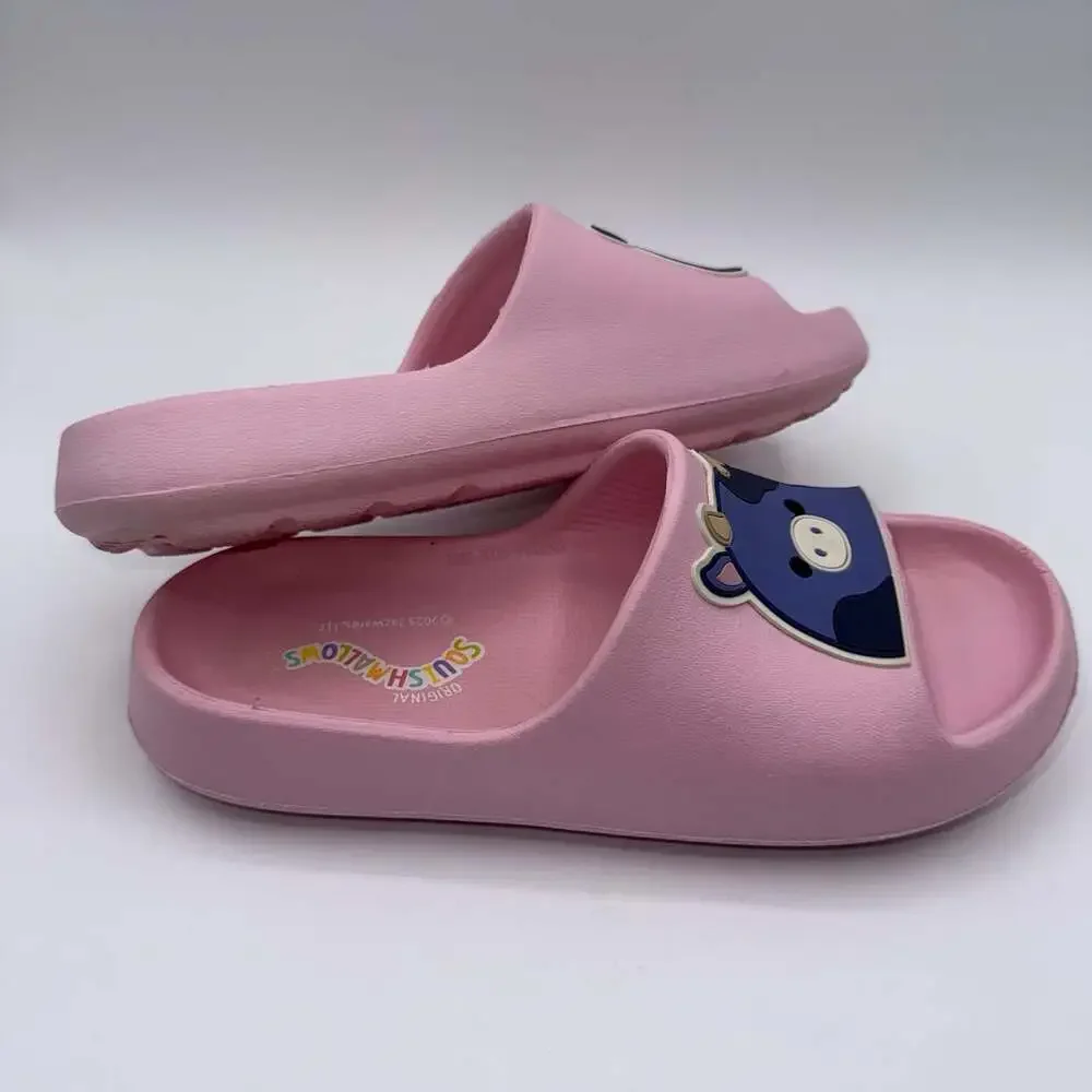 Squishmallows Pink Slide Sandals Size 2/3 Blue Cow Foam Slip-On Jazwares